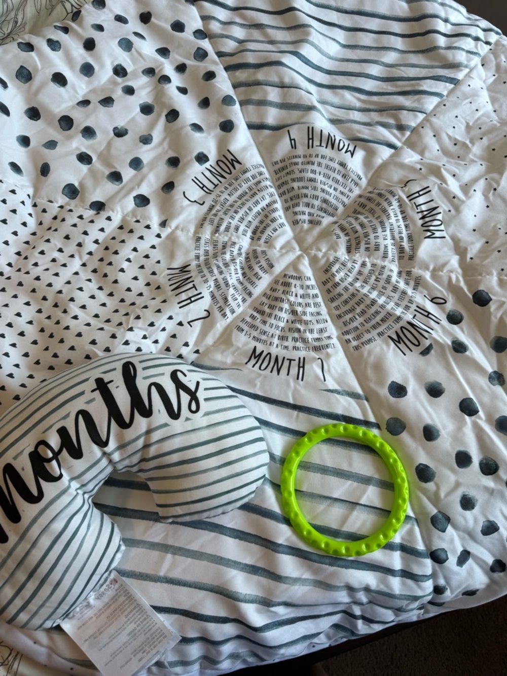 Striped Months Baby Milestone Blanket with Green Teether